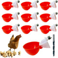Poultry Waterer Cups 10 Packs Chicken Water Cups for PVC with Tee Automatic Chicken Waterer Kit for Poultry Chicks Duck Goose Turkey Bird and Bunny with Mounting Hole Opener (Red)