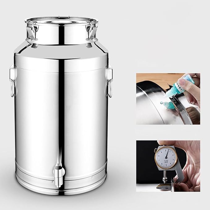 Food Storage Canister - Stainless Steel Milk Pail Holder, Airtight Metal Grain Bin with Secure Clamp Cover, Moisture Blocking Preservation Feature, Ideal for Beer Tea Cereal Bean Snack