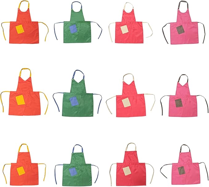 Kitchen Apron with Pockets for Adults,Waterproof Cooking Aprons for Women/Men,Baking/Grilling,Green/Orange/Wine Red