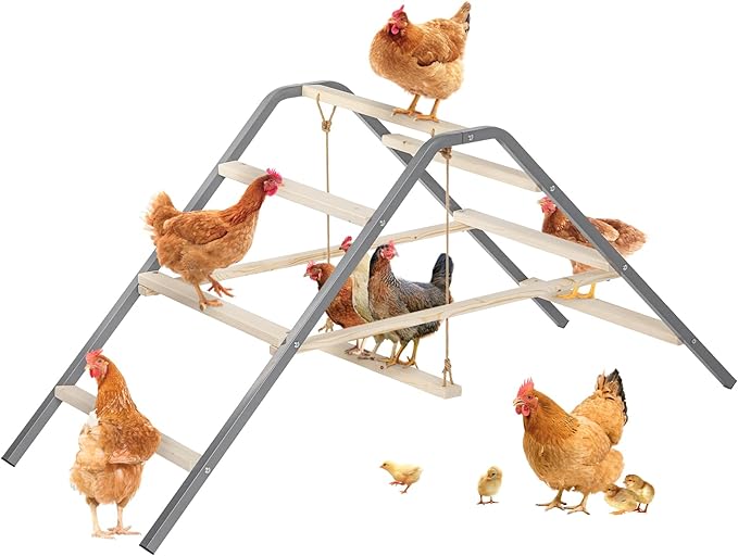 PETSFIT Chicken Roosting Bar-Solid Wood and Rustproof Iron Design, Chicken Perch with Swing for Healthy Poultry-Ideal for Backyard Coops, Farms, Easy to Assemble and Clean