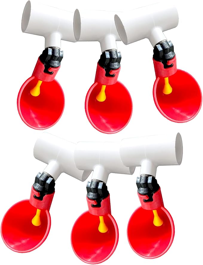 Chicken Waterer Cups, Pack of 6 Chicken Waterer PVC Tee Fittings, with 1/8 Inch FTP Threads, Automatic Chicken Water Cups for Chicken Ducks Quail