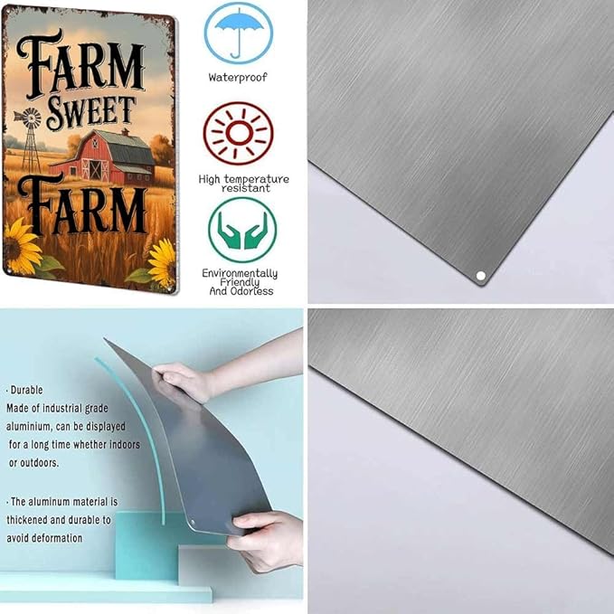 Farm Sweet Farm Rustic Countryside Motif 8x12 Inch Vintage Aluminum Metal Tin Signs-For Backyard Patio Porch Kitchen Living Room Wall Decor