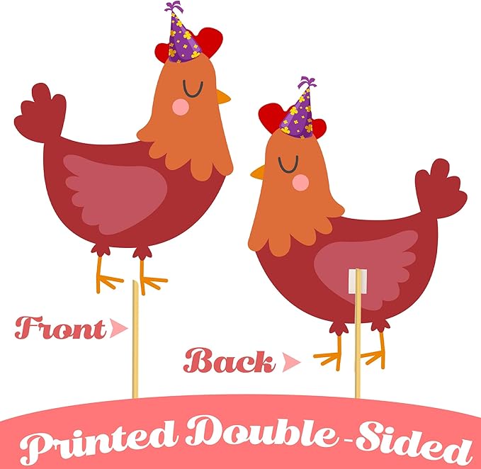 Chicken Themed Centerpiece Sticks Floral Chicken Birthday Table Toppers 16PCS Boho Daisy and Chick Party Decorations Farm Animals Centerpieces for Barnyard Theme Baby Shower Supplies