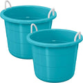 Life Story Open Storage Bucket, Round Plastic Container with Rope Handles, 17 Gallon, Teal, 2 Pack