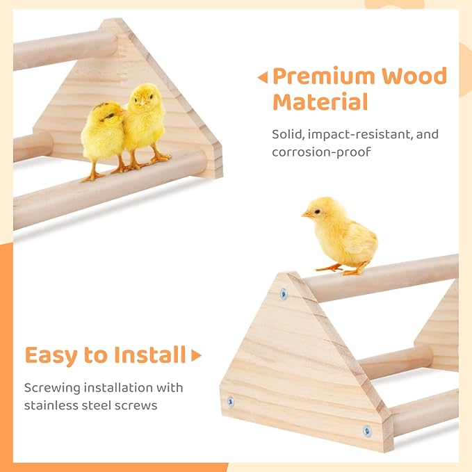 Wooden Chick Perch, Chick Stand Training Perch, Wood Chicken Roosting Bar for Entertainment, Chick Jungle Gym Perch Toy for Coop & Brooder, 7.9 x 6.9 x 4.14’’