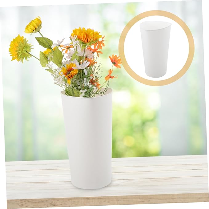 VICASKY White Triangle Flower Bucket Decorative Storage Pot Flowers Plastic Tub Basket Utility Bucket Rustic Floor Vase Farmhouse Style