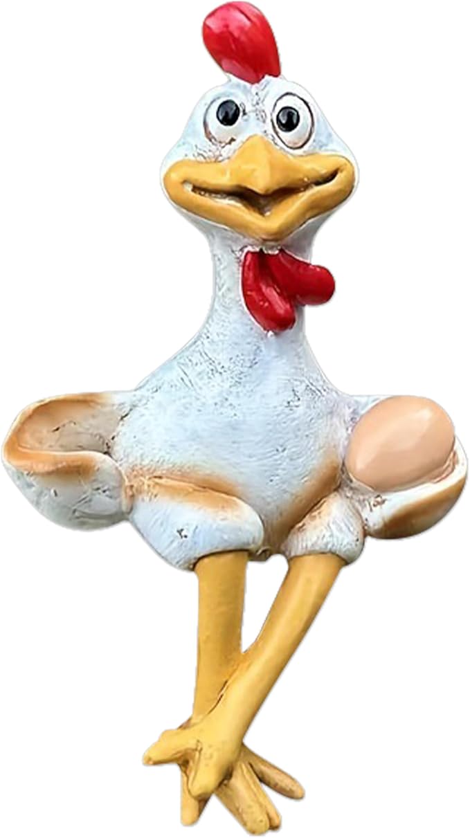 Funny Chicken Decor Sculpture - Sitting Cartoon Chicken Statues for Garden Backyard Resin Chicken Figurine for Fence Yard Home Patio Office Cute Animal Statues for Farmhouse Tabletop Decor