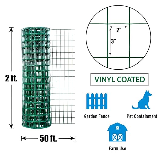Fencer Wire 16 Gauge Green Vinyl Coated Welded Wire Mesh Size 2 inch X 3 inch