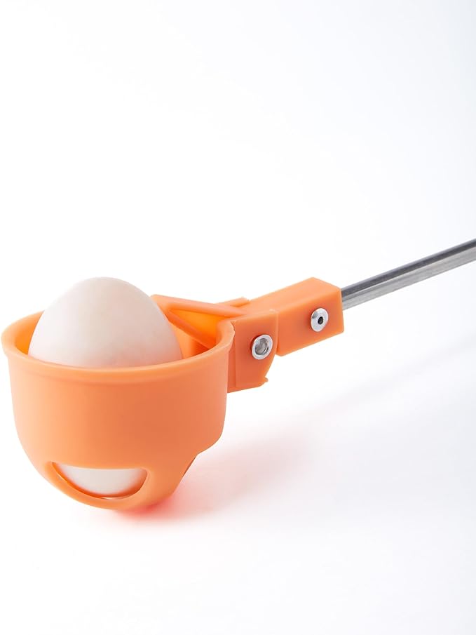 Egg Grabber for Chicken Eggs – Long Handle Stainless Steel Egg Picker with Rubber Grip, Extendable Egg Lifter Tool for Coop, Nest Box, and Poultry Farm Collection