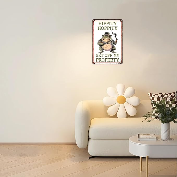 Tin Sign Frog Hippity Hoppity Get Off My Property Metal Sign Wall Decor for Bedroom Bar Cafe Kitchen Outdoor Yard 12×8 Inch