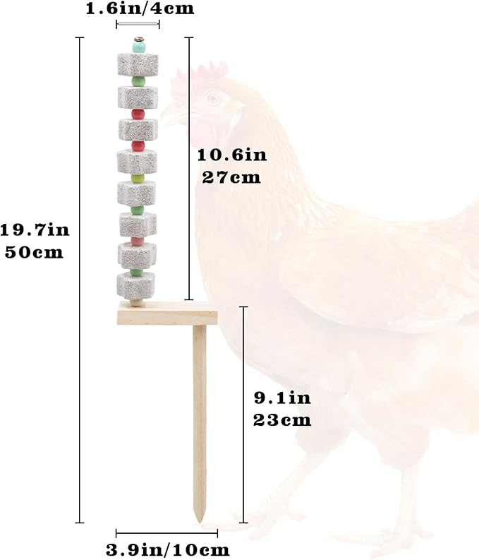 Oooct 2 Pack Chicken Chewing Toy, Chick Beak Grinding Calcium Stone with Wood Stake, Chicken Cage Accessories, Cage Toys for Cockatiel Parakeet Parrot Budgies Rat Hamster Rabbit Bunny African Grey