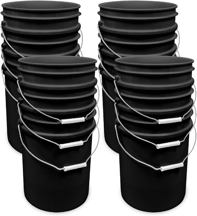 5 Gallon Bucket Only, Made in USA, Food Grade, Durable 90 Mil All Purpose Pail, Contains No BPA Plastic, Premium HPDE, Lids Not Included (Black, 12)