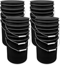 5 Gallon Bucket Only, Made in USA, Food Grade, Durable 90 Mil All Purpose Pail, Contains No BPA Plastic, Premium HPDE, Lids Not Included (Black, 12)
