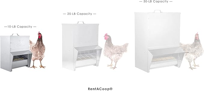 RentACoop Metal Trough Feeder with Lid - Outdoor Use, Rainproof - Suitable for Chicken, Bantams, Poultry, Pheasants, and Turkey - 10lb Capacity