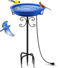 Daoeny Heated Bird Bath for Winter, Upgraded 100W Heated Bird Baths for Outdoors Thermostat Control with 5-Prong Metal Base, Heated Bird Bath for Outside Winter Garden Patio Yard Lawn (Blue)