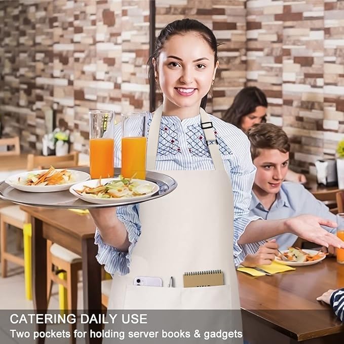 Jubatus 2 Pack 100% Cotton Aprons with 2 Pockets Cooking Chef Kitchen Adjustable Bib Apron for Women Men, Beige