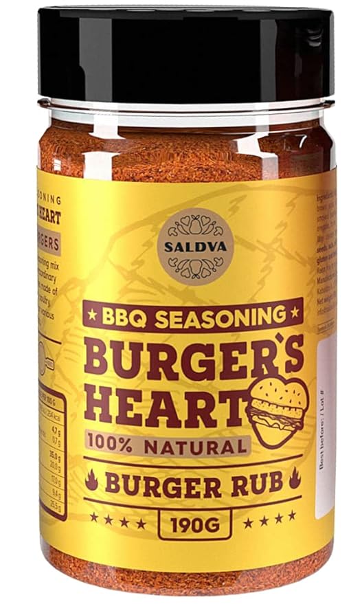 Burger's Heart BBQ Burger Rub - 100% Natural BBQ Seasoning - Classic Seasoning Mix For Extraordinary Tasting Burgers - Beef, Pork, Poultry, Veggie Patties - Large Jar (190g)