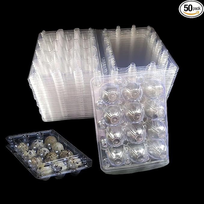 Honkenda Clear Plastic Quail Egg Cartons, 12 Tray Small Eggs Carton Holders Container, PVC Stackable Egg Storage Box with Hinge Lid, 12 Grids Egg Protection Box for Pheasant Pigeon (50 Pack)