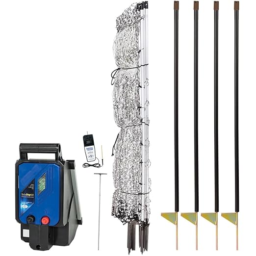Premier 1 PoultryNet® Plus, 48"H x 100'L Electric Fence Starter Kit | Extra Line Posts to Reduce Sag | Includes: Solar Energizer, FiberTuff™ Support Posts and Tester | White/Black