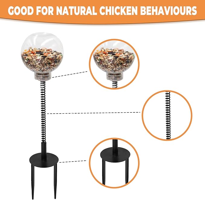 Oooct 4 Pack Chicken Pecking Toys with Swing Feeder, Coop Slow Feeder Toy for Chickens, Chicks, Ducks, Hens, Parrots & Poultry Enrichment