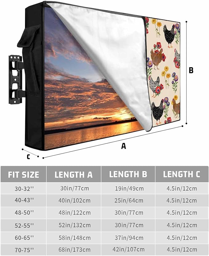 Waterproof Outdoor TV Cover 60 to 65 Inch, Farm Chicken Colorful Poppy Outside Flat Screen Televisions Weatherproof Cover Size 58"L x 37"H, Spring Floral on Beige TV Protector With Zipper