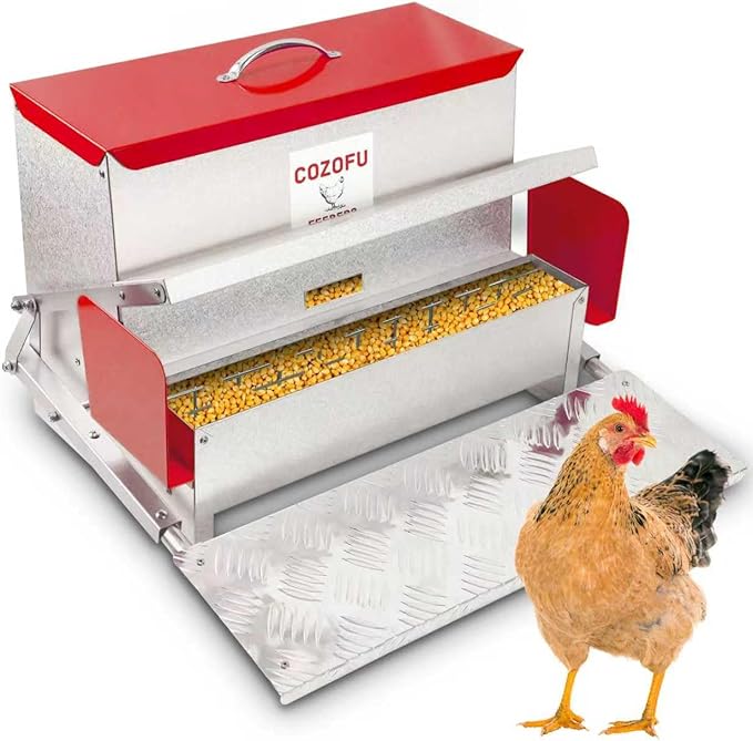 COZOFU's Feeders Automatic Chicken Feeder - Large Capacity for 12 Chickens, Lasts 12 Days (40lb Feed), Durable Galvanized Steel, Rat-Proof, No-Spill, Weatherproof Lid