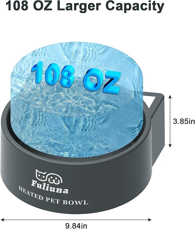 Large Heated Water Bowl for Outdoor Dog & Cat, Outside Heated Dog Bowl Provides Drinkable Water in Winter, Heated Pet Bowl with Anti Chew Cord for Dogs Bird Rabbit Chicken Duck, 108 OZ/30W.