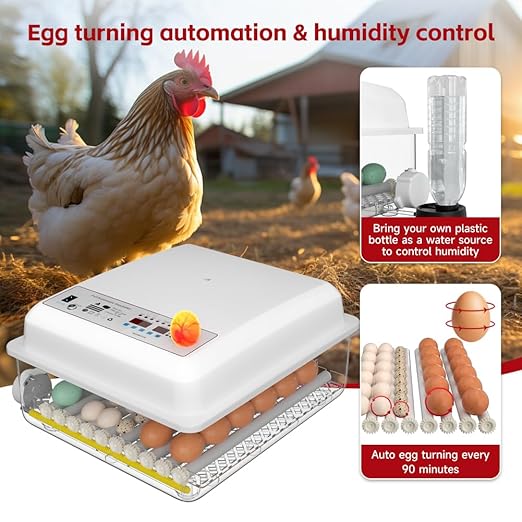 36 Egg Incubator with Automatic Egg Turning and Humidity Control, Incubators for Hatching Eggs, Chicken, Ducks, Goose, Pigeon, Quail, Parrot Incubator for Farm, Lab, Home (White)