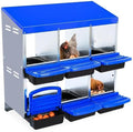 Chicken Nesting Box,Chicken Laying Boxes with 3 Compartment Metal Stainless Steel,Chickens Egg Laying Nest Boxes with Rollout Egg Collection,Chicken Brooder Box with Perch, Blue