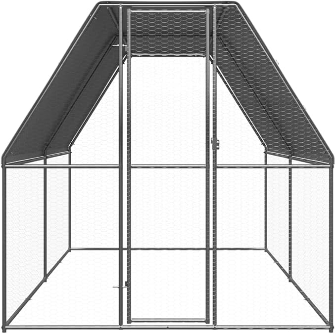 Silver Chicken Cage Galvanized Steel Outdoor 6.6x13.1x6.6 ft UV-Resistant Run for Small Pets & Poultry Coop for Backyard Garden