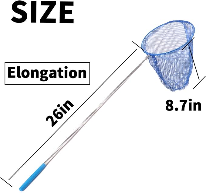 2 Pack Telescopic Butterfly Net, Extendable Fishing, Insect Toy Nets for Kids and Family, Aluminum Alloy (Silver Extends to 36 Inches, Blue Extends to 26 Inches, Pack of 2)
