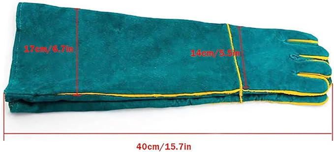 Animal Handling Gloves Bite Resistant, 15.7'' Anti Scratch Glove for Cats, Multipurpose Bite Proof Leather Pet Gloves for Grabbing Cat Reptile Puppy Bird Poultry or Gardening Welding