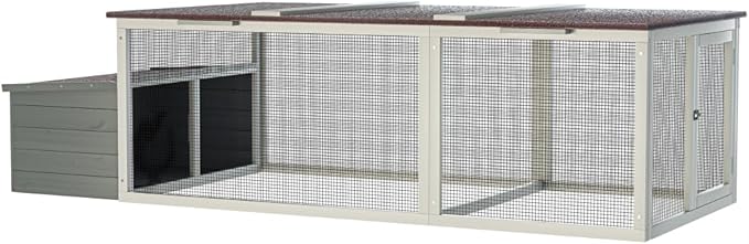 Large Wooden Chicken Coop with Nesting Box Weatherproof Asphalt Roof Walk-in Poultry Cage Secure Locks Metal Mesh Run for Backyard Farm (Gray-1)