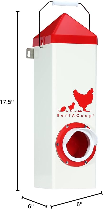 RentACoop 10lb High Rise BPA-Free Single-Port Chicken Feeder - Includes Anti-Roost Lid, Rain Hood, and Mounting Hardware - Suitable for 12 Week or Older Chickens, Adult Chickens, and Poultry