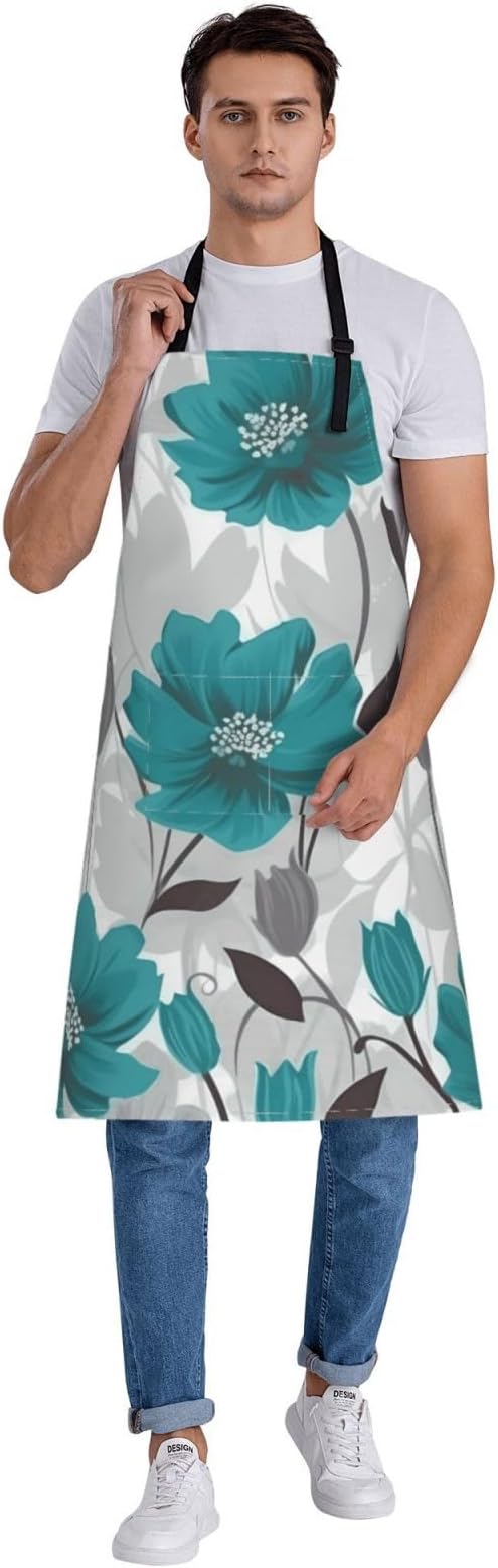 Aprons for Women with Pockets Waterproof Apron Adjustable Bib Turquoise Blue Gold Marble Apron Chef Apron