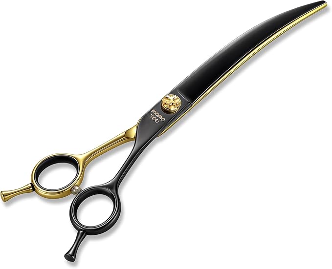 Curved Dog Grooming Scissors 7.5" – Black & Gold 440C Stainless Steel Shears for Precision Face and Body Shaping
