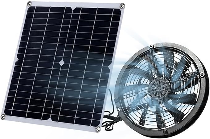 9.8in Solar Exhaust Fan Kit with 30W Solar Panel, Portable IP65 Waterproof Ventilation System for Greenhouse, Chicken Coop, Shed, Dog House - High Airflow, Durable ABS Material,