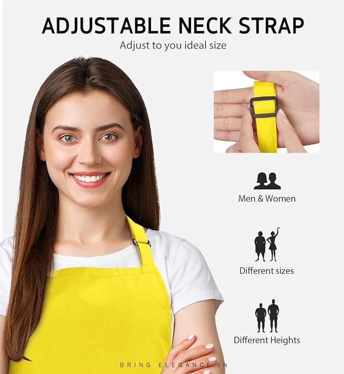 Syntus Adjustable Bib Apron with 2 Pockets Cooking Kitchen Aprons for Women Men Chef