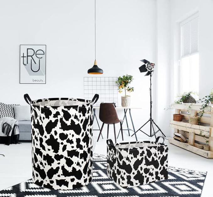Rectangle Cow Basket Cow Print Storage Bins Cute Canvas Organizer Bin for Bedroom Decor Kids Toys Books, Clothes Shelves Gift Basket(Cow print)