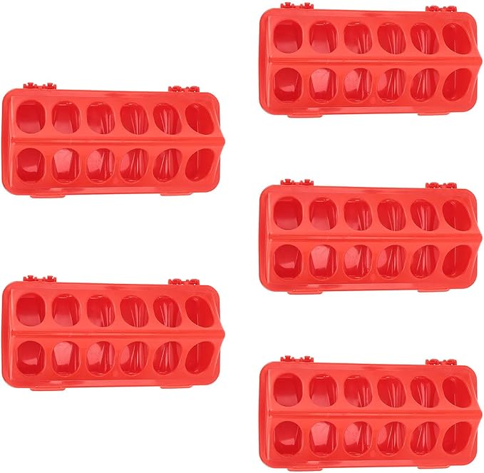 5Pcs Plastic Flip Top Poultry Feeder, Automatic No Waste Feeding with Holes for Birds Chick