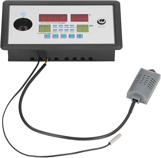 Pssopp Intelligent Incubator Thermostat, ABS Material, Realtime Temperature and Humidity Display, HighLow Alarm Function, Automatic Egg Turning for Eggs and Birds