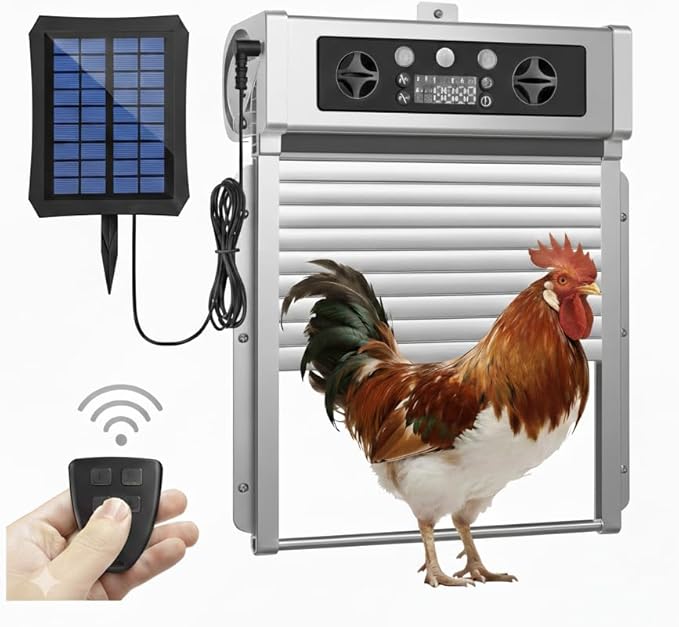 Smart Anti-Pinch Solar Chicken Coop Door - 4-Way Intelligent Control & LCD Display - Heavy Duty Automatic Poultry Gate with Predator-Proof Remote System