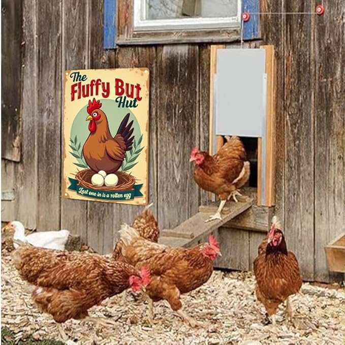 Fluffy Butt Hut Chicken Coop Sign Decorative Outdoor Yard Art for Farmhouse Decor 12x16 Inch
