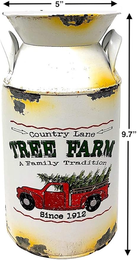 Christmas Holiday Bucket Container Decor Organizer Antique Truck White / Country Line Tree Farm / (9.7" Milk Can)
