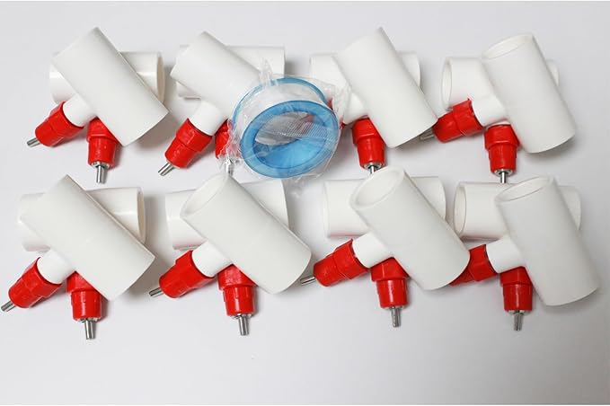 (16 Pack) Chicken Waterer Nipples + PVC Tee Fittings for 1/2" PVC Piping, Horizontal Poultry Nipples & Tees, DIY Chicken Watering System for Geese, Rabbits, Ducks