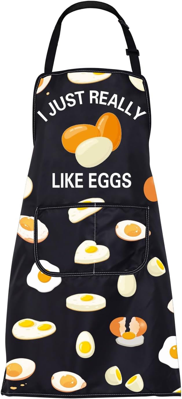 FUSTMW I Just Really Like Eggs Apron Egg Lover Gifts Cute Egg Gifts Cooking Kitchen Chef Baking BBQ Apron with Pockets