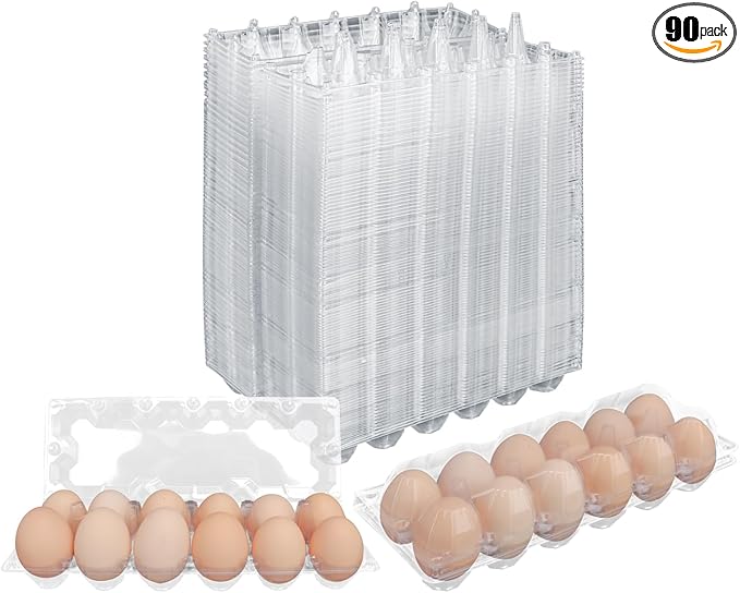 Bulk Egg Cartons 90 Pack, Clear Plastic Chicken Egg Holders, Egg Tray Carton Holder for Home & Kitchen, Farm & Market Use, An Eco-Friendly Egg Storage Solution(12 Grids)