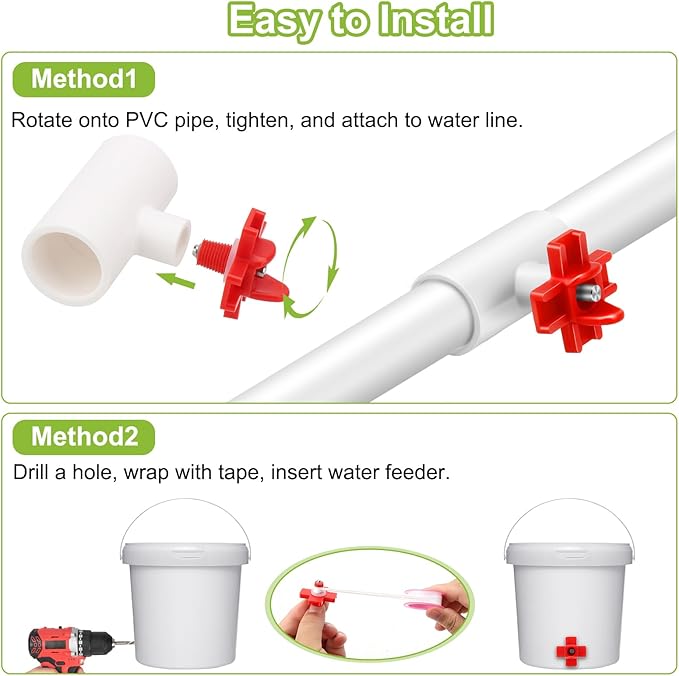 EEEKit 12 Pack Chicken Nipple Waterer Kit, Horizontal Automatic Poultry Side Mount Drinker with 1/2" PVC Tee Fittings or DIY Chicken Duck Quail Watering System