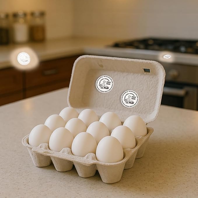 320 Pcs Duck Egg Laid on Stickers, 2 Inch Retro Round Farm Fresh Eggs Sticker Round Eggs Stickers PET Adhesive Egg Packaging Sticker for Box Container Carton Farm Supplies