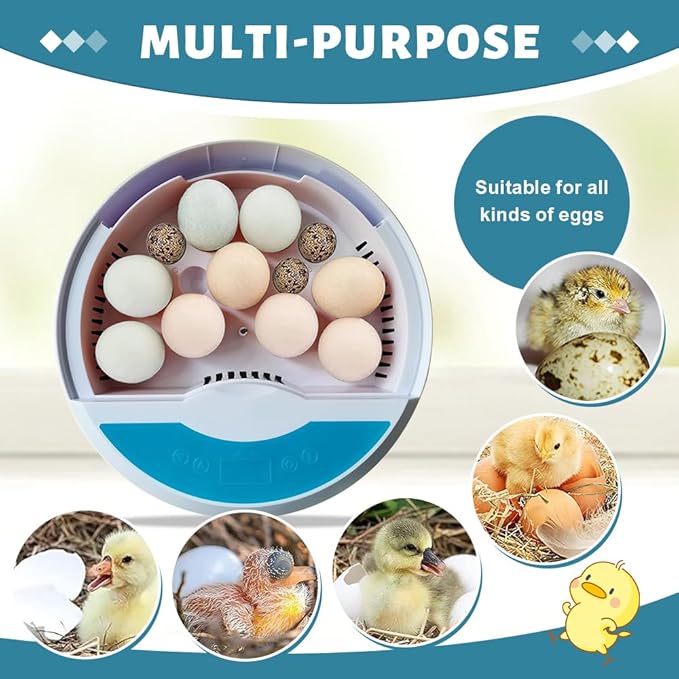 9 Egg Incubators for Hatching Eggs, Chicken Incubator Automatic Egg Turner with Temperature Control, Egg Candler, Auto Water Adding for Duck Goose Quail Parrot Turkey (Blue)